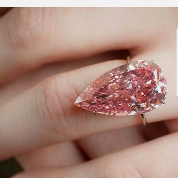 New pear cut Diamond pink water drop party ring - Picture 2 of 3